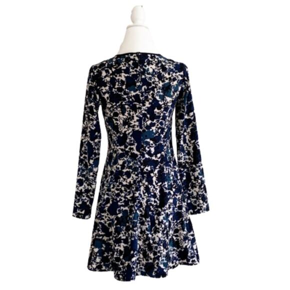 Simply Vera Wang Dress Blue Tan Floral A Line Long Sleeve Fit & Flare Size XS - Picture 3 of 14